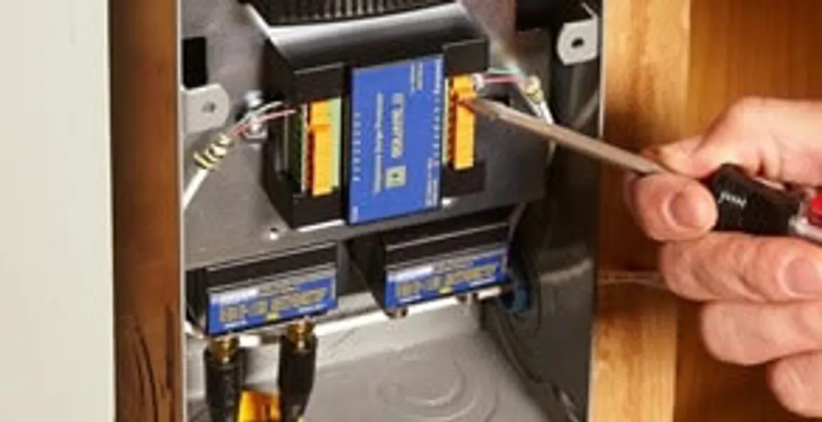 Whole home surge protection device being installed by a licensed electrician to protect electrical systems in Las Vegas, NV
